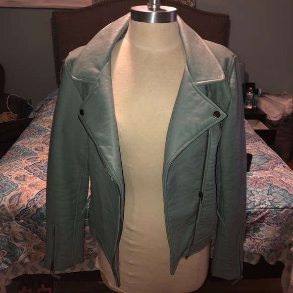 Aqua blue faux leather jacket - Picture 1 of 3